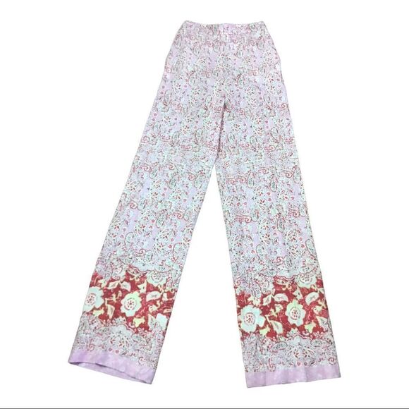 NWT ZARA BARBIE PINK WIDE-LEG PRINTED LINEN BLEND TROUSERS SizeXS - Picture 5 of 13